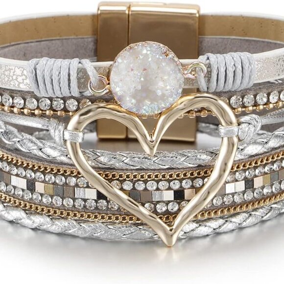 Leopard Leather Wrap Bracelet Women Boho Multi-Layer Pearl Crystal Jewelry - Picture 1 of 7